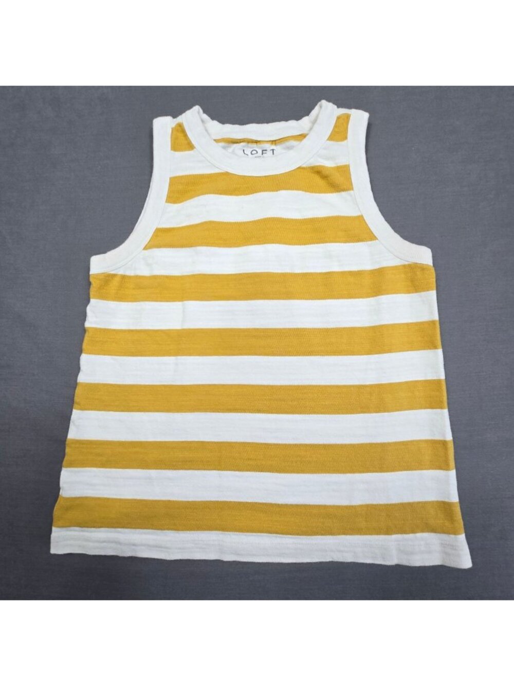Striped Yellow & White Sleeveless Tank Top LOFT Size M 100% Cotton